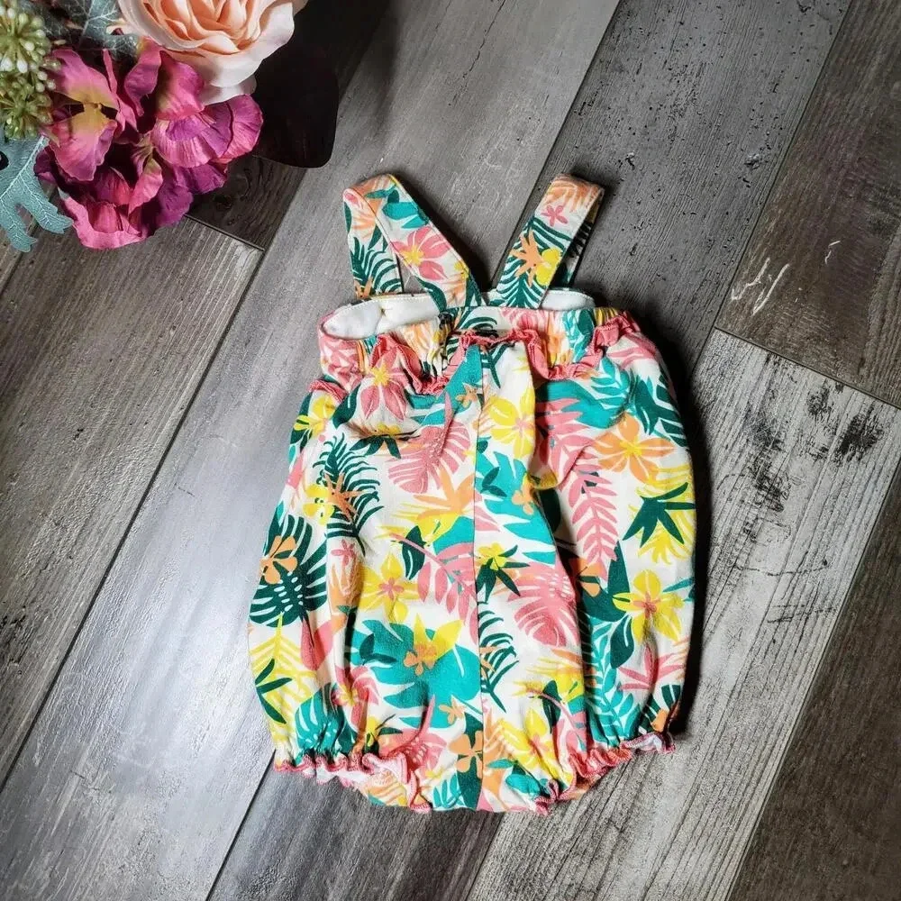 Bonnie Baby Baby Girl Floral Tropical Pastel Romper Outfit Size 0-3M